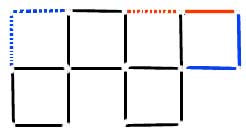 tableau de 4 colonnes et deux lignes avec un carré par colonne alternativement sur la deuxième et la première ligne