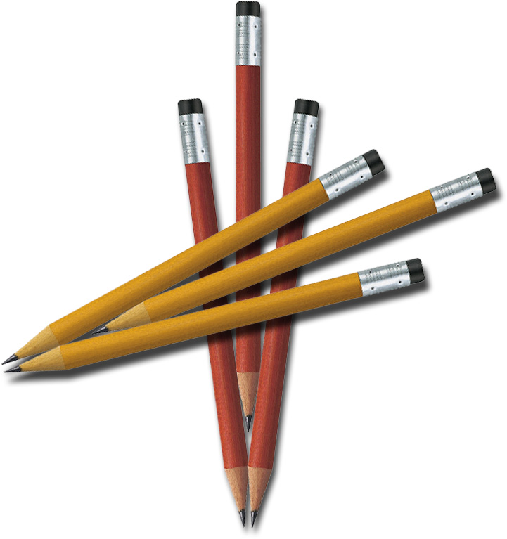 deux crayons en forme de V avec un troisième inséré au milieu jusqu'à ce qu'il les touche. Trois autres crayons dans la même position tournée de 90 degrés au dessus d'eux.