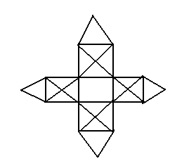 4 fois la première figure tournée de 90 degrées avec les coins des carrés à l'opposé des triangles en contact
